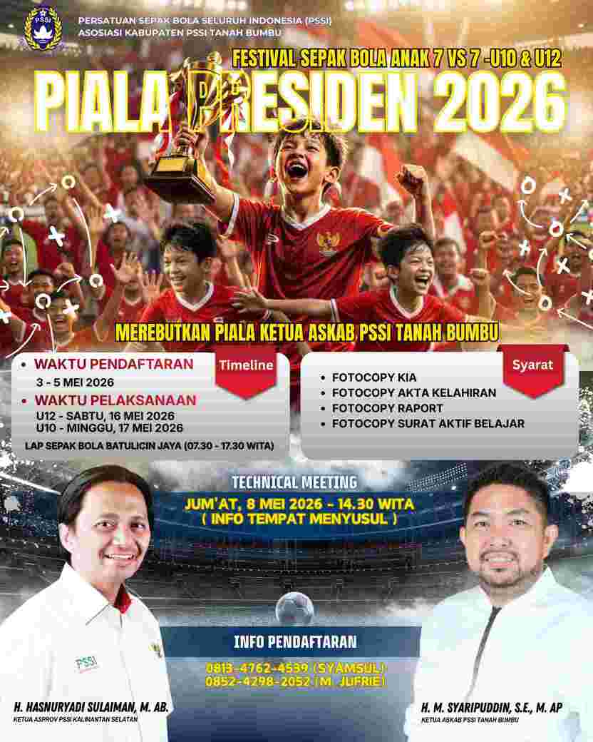 Bangun Pondasi Sejak Dini, ASKAB PSSI Tanah Bumbu Gelar Festival Sepak Bola Usia Dini U-10 dan U-12 Piala Presiden 2026