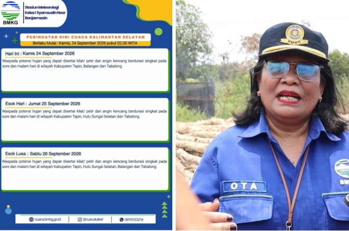 BMKG Ingatkan Potensi Hujan Lebat Disertai Petir di Sejumlah Wilayah Kalsel